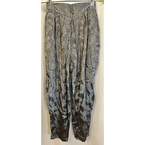 VTG 90s Harem Pants Paisley Genie MC Hammer Silver Satin Womens Sz 3/4 Hip Hop